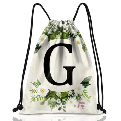 Initial Letter Drawstring Backpack String Sports Gym Bags Waterproof Sackpack Cute for Men Women Beach (13"×17") (Letter-G) - color: Letter-g