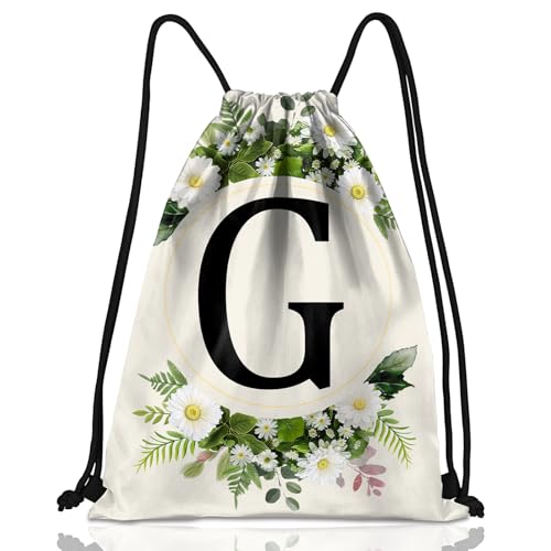 Initial Letter Drawstring Backpack String Sports Gym Bags Waterproof Sackpack Cute for Men Women Beach (13"×17") (Letter-G) - color: Letter-g