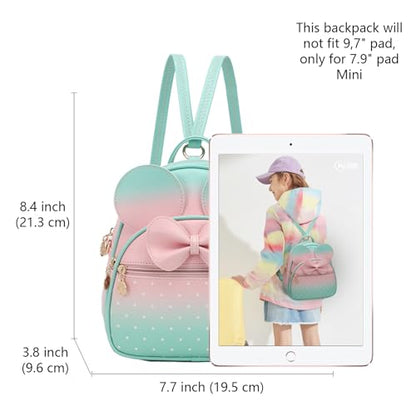 KL928 Girls Mini Backpack Bowknot Polka Dot Cute Small Daypacks Convertible Shoulder Bag Purse for Women - color: Light Pink#apple Green