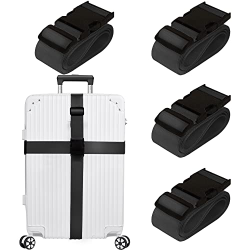Luggage Straps for Suitcases TSA Approved Travel Belt 4 Pack by Chelmon (Black) - color: Black