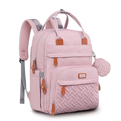 BabbleRoo Diaper Bag Backpack - Baby Essentials Travel Tote - Multi function Water Resistant Diaper Bag, Travel Essentials Baby Bag with Changing Pad, Stroller Straps & Pacifier Case - Unisex, Pink - color: Pink, size: Large