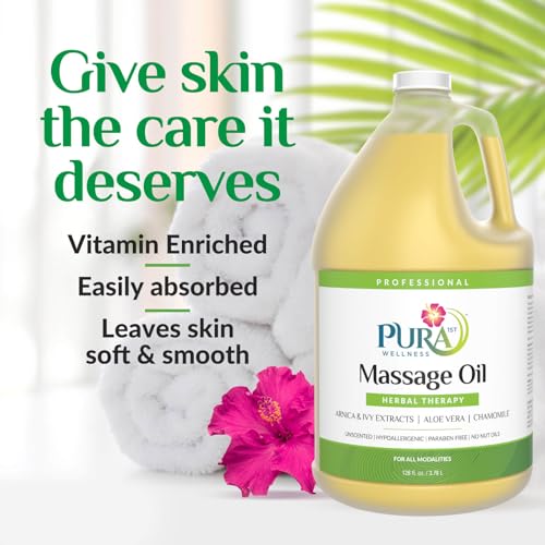 Herbal Therapy 1 Gallon Massage Oil, Aloe Vera, Professional, Massage Therapy, Deep Tissue, Unscented, Hypoallergenic, Natural Ingredients, Skin Hydrating, Moisturizing, Muscle Relief - size: 1 Gallon