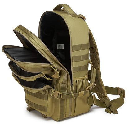 Wotony Military Tactical Backpack for Men Waterproof Daypack 3 Day Assault Pack Molle Bag with Water Bottle Holder - color: Khaki, size: 50L