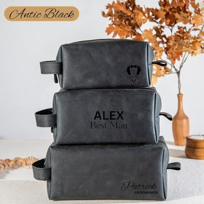 Groomsmen Gifts, Personalized Leather Toiletry Bag for Men, Idea for Groomsman, Travel Pouch for Him, Husband, Dad, Grandpa, Boyfriend, Birthday, Retirement, Anniversary, Wedding, Father Day Gift - color: Groomsmen Gifts