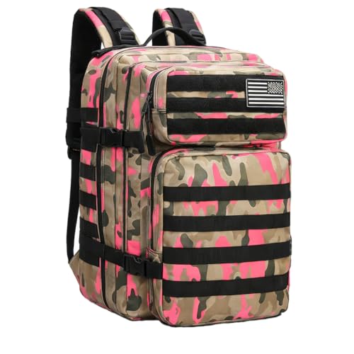 45L Military Tactical Backpack for Men & Women Bug Out Bag Assault pack Molle Daypack Hiking Trekking Rucksack(Camouflage Pink) - color: Camouflage Pink