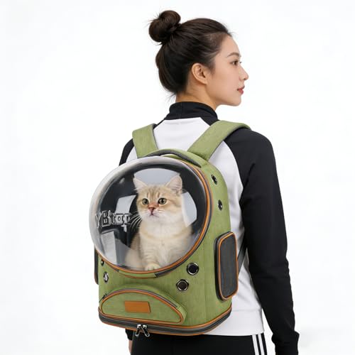 Cat Backpack Carrier, Breathable Cat Carrier Large Space Bubble Pet Backpack for Small Dog and Large cat up to 18lbs, Transparent & Foldable Pet Carrier for Travel Hiking (Green) - color: Green