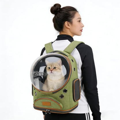 Cat Backpack Carrier, Breathable Cat Carrier Large Space Bubble Pet Backpack for Small Dog and Large cat up to 18lbs, Transparent & Foldable Pet Carrier for Travel Hiking (Green) - color: Green