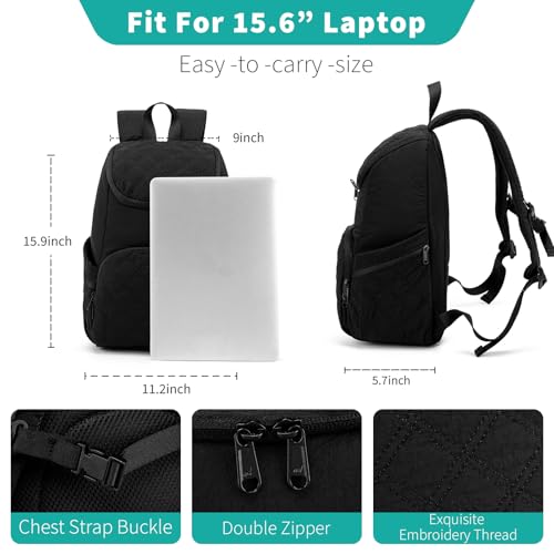 NOL Natural Organic Lifestyle Women's Quilted Puffer Backpack, Large Waterproof Lightweight Puffy Bookbag, Carry on Daypack for Travel, Work (Black) - color: Black