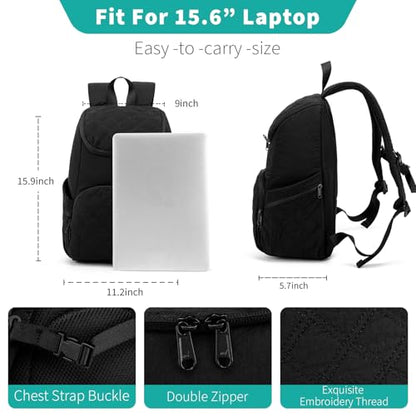 NOL Natural Organic Lifestyle Women's Quilted Puffer Backpack, Large Waterproof Lightweight Puffy Bookbag, Carry on Daypack for Travel, Work (Black) - color: Black
