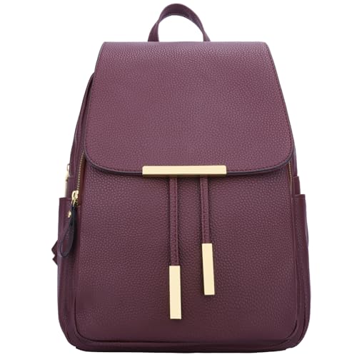 KKXIU Trendy Leather Backpack Purse for Women and Ladies Shoulder Travel Daypacks Bags (A-Wine) - color: A-wine, style: Backpack