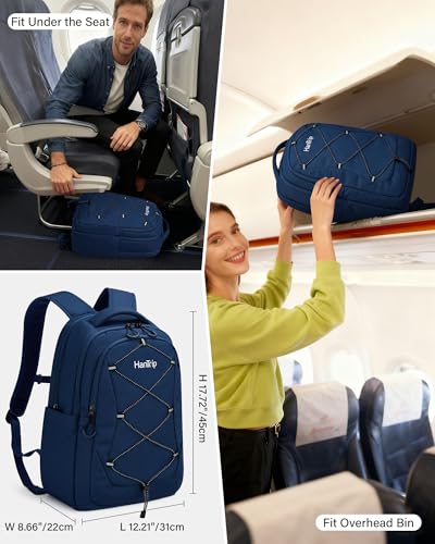 HanTrip Travel Laptop Backpacks for Women Men, Large Work Backpack for Commuter College School Book Bags, Reflective Water Resistant Backpack with Luggage Strap Bottle Pocket Chest Strap, Navy Blue - color: Navy Blue-2