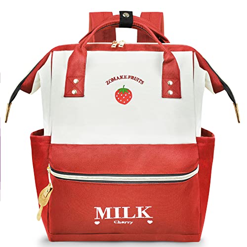 ZOMAKE 15.6 Inch Travel Laptop Backpack for Women Men - Anti Theft Water Resistant Bag Daypack - Computer Bag Business Work Cute Backpacks(Strawberry) - color: Strawberry