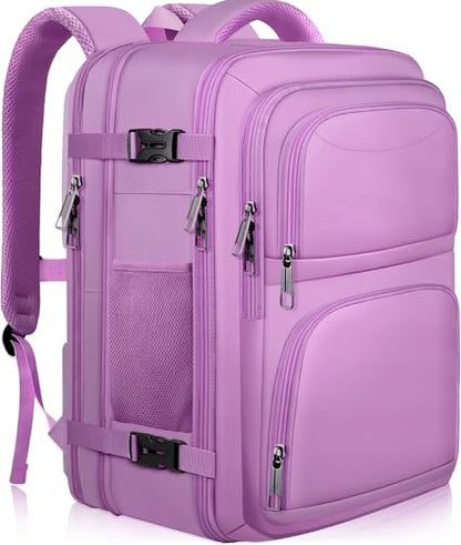 Large Travel Backpack, Laptop Backpack for women, Expandable 52L Carry On Backpack, TSA Water Resistant Weekender 18.4 Inch Laptop Backpack, Anti Theft Business Computer Bag with USB Port, Purple - color: Purple