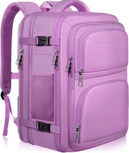 Large Travel Backpack, Laptop Backpack for women, Expandable 52L Carry On Backpack, TSA Water Resistant Weekender 18.4 Inch Laptop Backpack, Anti Theft Business Computer Bag with USB Port, Purple - color: Purple