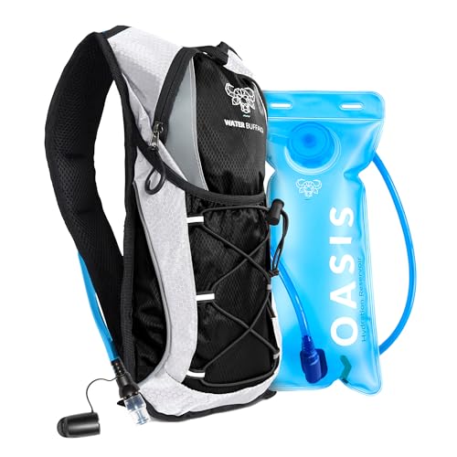 Water Buffalo Hydration Backpack - Lightweight Hydration Pack with 2L Water Bladder - Water Backpack for Hiking, Running, Biking, and Raves - Road Runner 12L Hydropack Backpack - color: Black