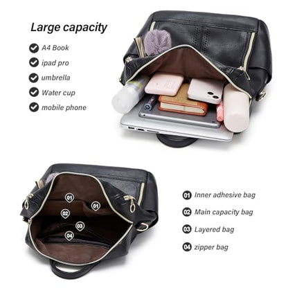 Makes Backpack Purse for Women PU Leather Travel Satchel Handbag Convertible Design Bag with Purse - color: Black Quadruple Zipper