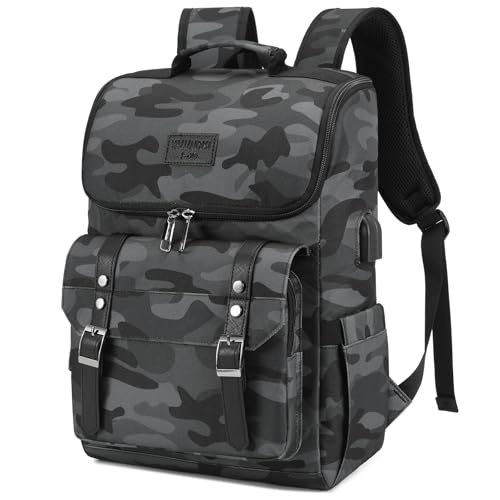 YALUNDISI Vintage Backpack Travel Laptop Backpack with usb Charging Port for Women & Men College Backpack Fits 15.6 Inch Laptop Camouflage Gray - color: Camo&gray
