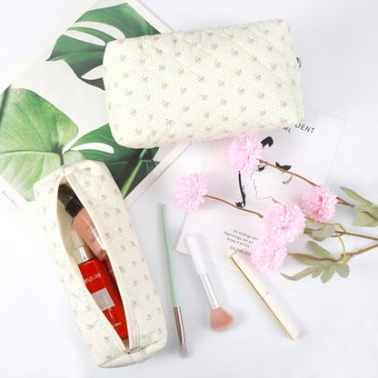 3 Pcs Makeup Bag Cosmetic Bag Set for Girls Women Checkered Travel Organizer Bathroom Toiletry Pouch Large Capacity Storage Bag(Small Flower Blue) - color: Small Flower Blue