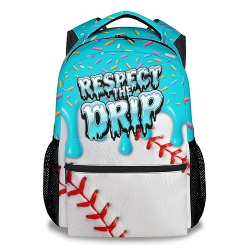 Baseball Drip Backpack for Boys Kids Schoolbag with Pocket - Durable Bookbag for Sport Lovers School Supplies Gifts (17 Inch) - color: Blue