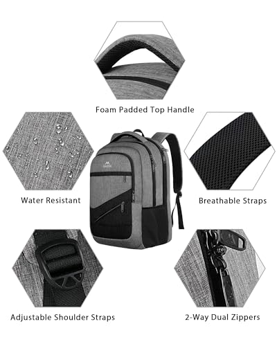 MATEIN 17 Inch Work Backpack for Men Women, Water Resistant Practical Travel Laptop Backpack with Anti Theft Pocket, Casual College Daypack Laptop Compartment TSA Friendly, Grey Black
