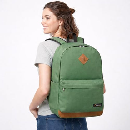 TRAILKICKER Green School Backpack, 17 Inch Laptop Backpack for College, Work & Travel, Lightweight Water-Resistant 25L Bookbag with Side Pockets - color: Green