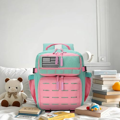 9L Mini Tactical Backpack for Men and Women Tactical Backpack Small for Hiking Small Tactical Bag (Pink&LakeBlue) - color: Aqua&pink