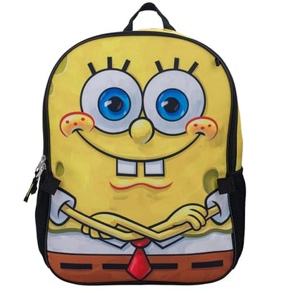 AI ACCESSORY INNOVATIONS Sponge Bob 5 PC Backpack Set, Girls & Boys Big Face School Bag 16” with Front Zip Pocket - color: Spongebob