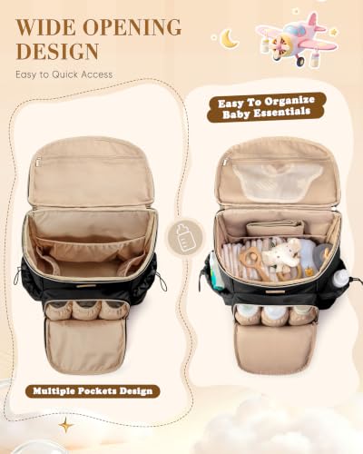 Marscamd Diaper Bag Backpack with Changing Pad, Large Baby Bag, Black | with Stroller Straps, Insulted Bottle Pockets, Luggage sleeve, for Travel & Labor Delivery - color: Black