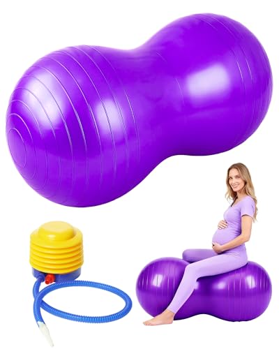 Premium Peanut Ball - 100x50cm Anti-Burst Exercise Ball for Physical Therapy, Pregnancy Labor & Home Fitness Sensory| Non-Slip Design | Quick-Inflate Pump Included - color: purple