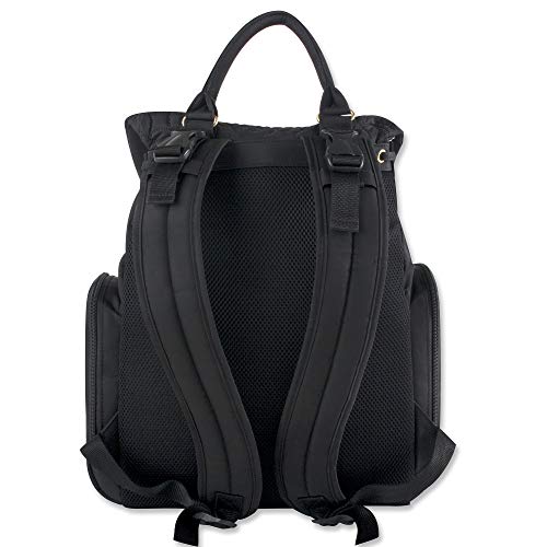 Modern Quilted Diaper Bag Backpack and Multipurpose Travel Drawstring Baby Bag – 3 Piece Set (Black)