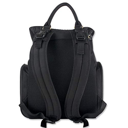 Modern Quilted Diaper Bag Backpack and Multipurpose Travel Drawstring Baby Bag – 3 Piece Set (Black)