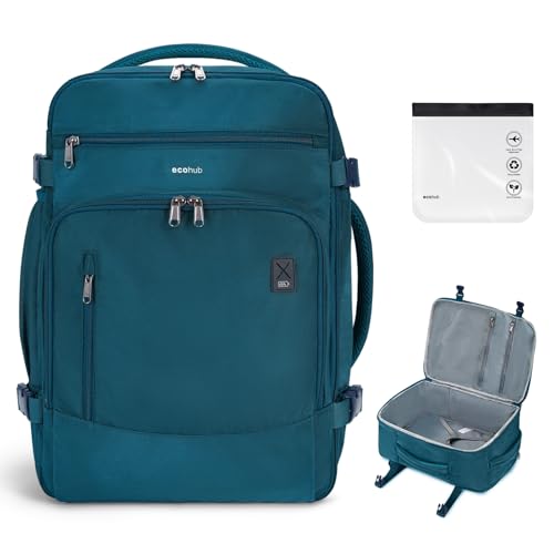 ECOHUB Travel Backpack for Men, 18x14x8 Frontier Airlines Personal Item Bag with Clear Toiletry Bag, Laptop Carry on Backpack with USB Port, Airline Approved Under Seat 14 Pockets, Blue Green - color: Blue Green, size: 18 inch underseat