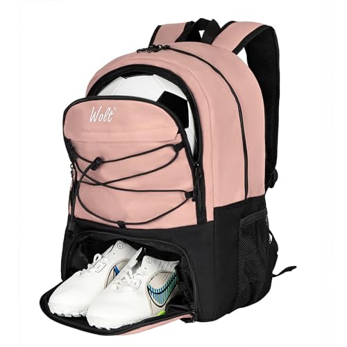 WOLT Soccer Backpack Soccer Bag with Ball Holder & Shoes Compartment, Sport Equipment Bags For Football, Basketball, Volleyball, Gym - color: LightPink