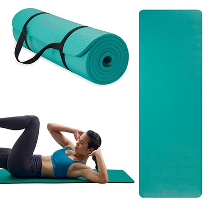Gaiam Yoga Mat, Pilates & Exercise Mat, Thick Mat 2/5" (10mm) Workout Mat with Easy-Cinch Carrying Strap for Home & Gym Workouts - color: Teal