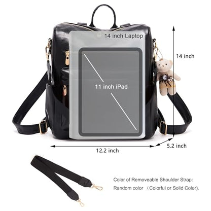 Soperwillton Women Backpack Purse Multipurpose Design Handbags Shoulder Bag PU Leather Travel bag Backpack Set 2pcs - color: Black