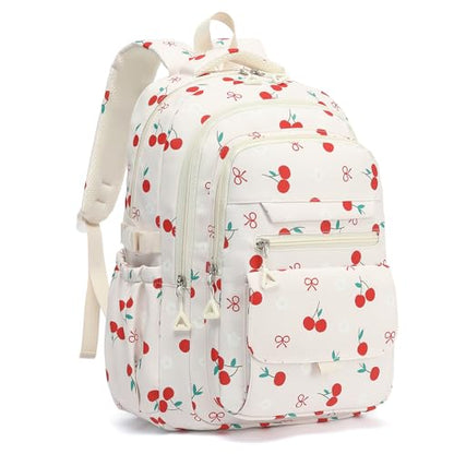 Phaoullzon Girls High Middle School Cherry Backpack for Kids Kawaii Bookbag College Daypack,Cherry - color: Beige Cherry, size: Large (17.5 Inch)