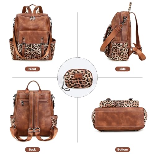 AGLOD Backpack Purse for Women PU Leather Back Packs Designer Ladies Shoulder Bag Fashion Faux Work Travel Handbags - color: Leopard