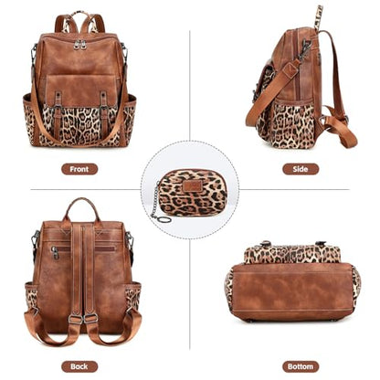 AGLOD Backpack Purse for Women PU Leather Back Packs Designer Ladies Shoulder Bag Fashion Faux Work Travel Handbags - color: Leopard