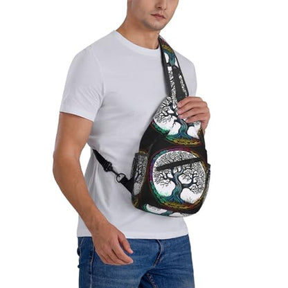 Tree And Life Viking Symbol Outdoor Crossbody Shoulder Bag For Unisex Young Adult Hiking Bicycling - color: White2