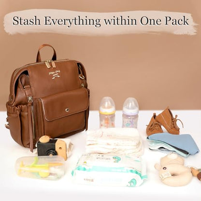 miss fong Small Diaper Bag, Mini Dackpack Leather Diaper Bag Backpack with 12 Diaper Bag Organizer, Insulated Pocket, 2 Insulated Pockets (Brown) - color: Brown