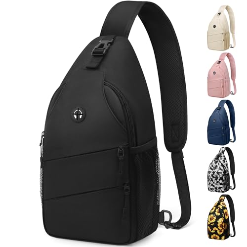 Pritent Crossbody Bags for Women Men Trendy Sling Bag Backpack Casual Chest Bag with Convertible Shoulder Strap - color: Black, size: Medium