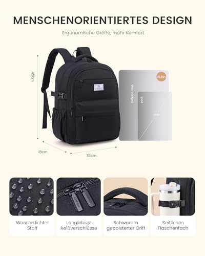 LOVEVOOK Laptop Backpack for Women Teens,College School Backpack with Tumbler Holder,15.6" Computer Bag,14 Pockets,Waterproof - color: Solid Black, size: 15.6inch