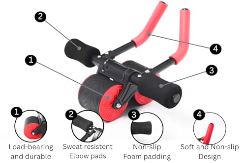 APB Blast Ab Roller, with thick elbow support with resistance spring. Ab workout for Abdonimal and Core strength Exercise. Equipment for a Home Gym and a Home Workout, Red
