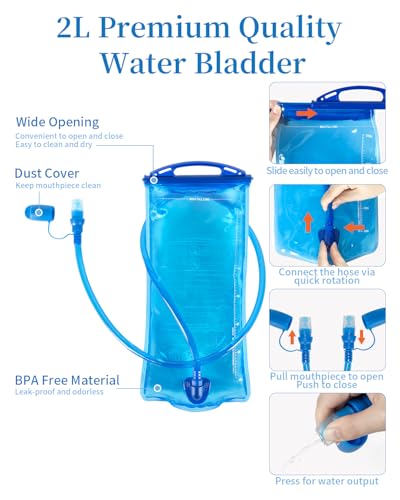 Hydration Backpack with 2L Water Bladder, Hiking Water Backpack - color: Gray