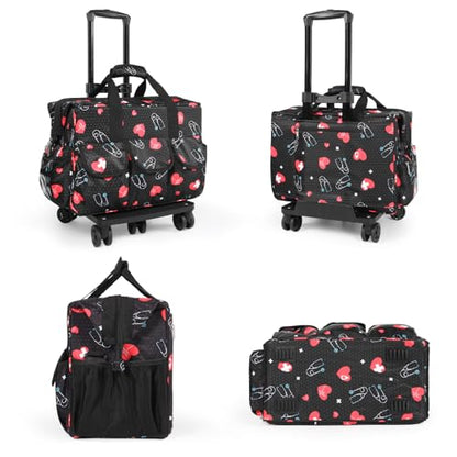 Nurse Rolling Medical Duffle Bag Work Nursing Clinical Home Health Cna Nr Gift Carry On Bag Wheel Doctor Emt Ems Healthcare (black and red) - color: black and red