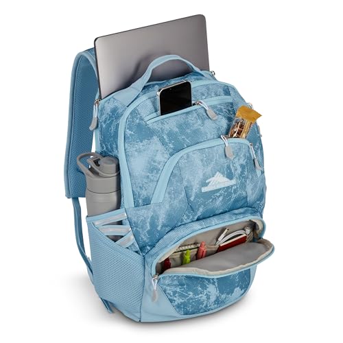 High Sierra Swoop Backpack, Lightweight Bookbag, Large Main Compartment + External Accessory Pockets, Separate Laptop Pocket, Dual Water Bottle Pockets, Fits most 17” Laptops, 30L Capacity, Blue Waves - color: Blue Waves
