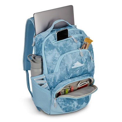 High Sierra Swoop Backpack, Lightweight Bookbag, Large Main Compartment + External Accessory Pockets, Separate Laptop Pocket, Dual Water Bottle Pockets, Fits most 17” Laptops, 30L Capacity, Blue Waves - color: Blue Waves