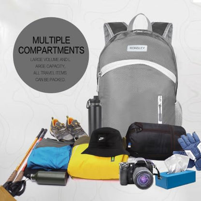 Waterproof Foldable Hiking Backpack, Lightweight Beach Bag Grey - color: Grey