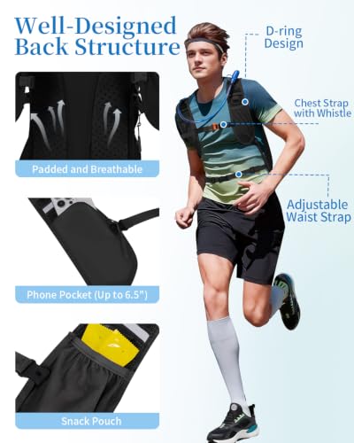 Hydration Backpack with 2L Water Bladder, Hiking Water Backpack - color: Black