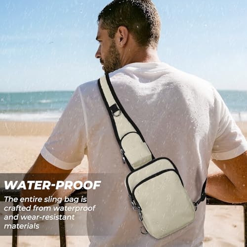 Anti-Theft Crossbody Sling Bag, RFID Blocking, Zipper Lock, Small - color: Beige